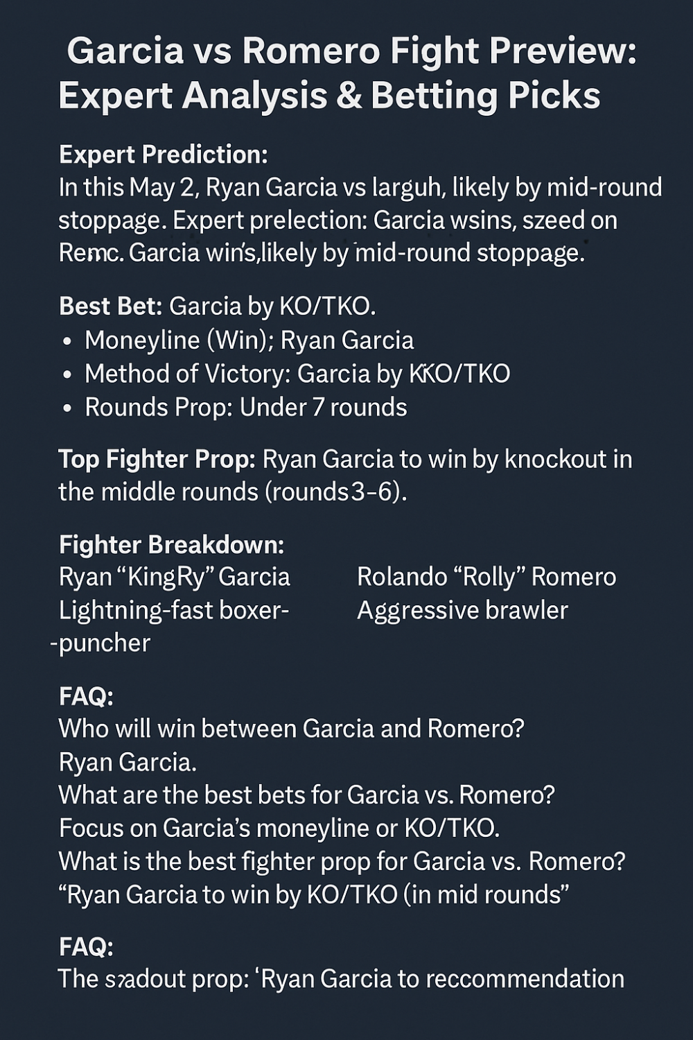 Ryan Garcia vs Rolando Romero Fight Preview – Expert Predictions & Best Betting Picks