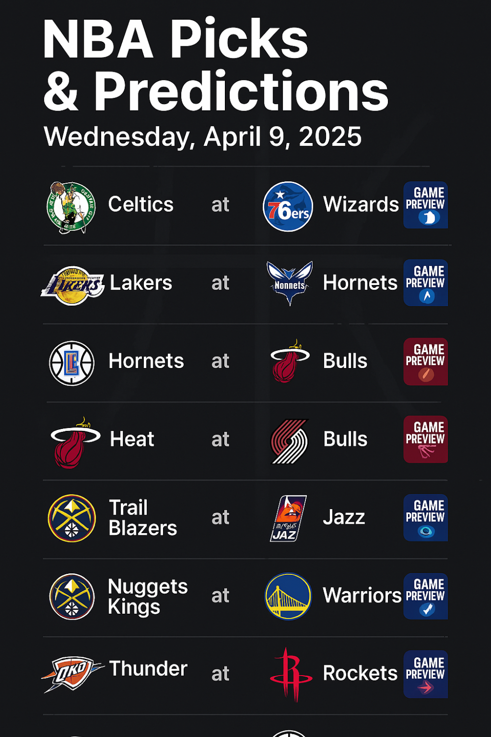 NBA Picks & Predictions April 9, 2025 – Best Bets & Props