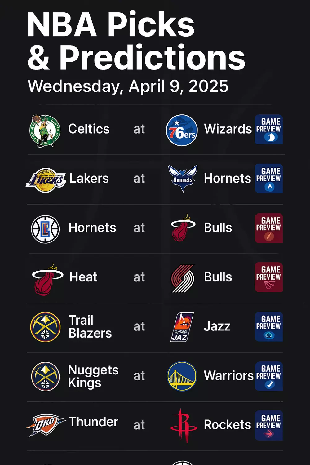 NBA Picks & Predictions April 9, 2025 – Best Bets & Props