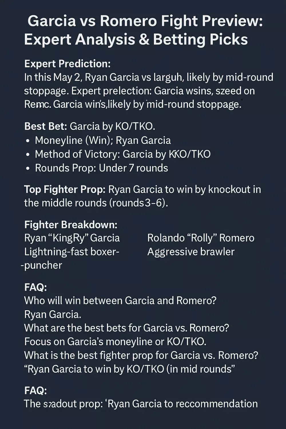 Ryan Garcia vs Rolando Romero Fight Preview – Expert Predictions & Best Betting Picks